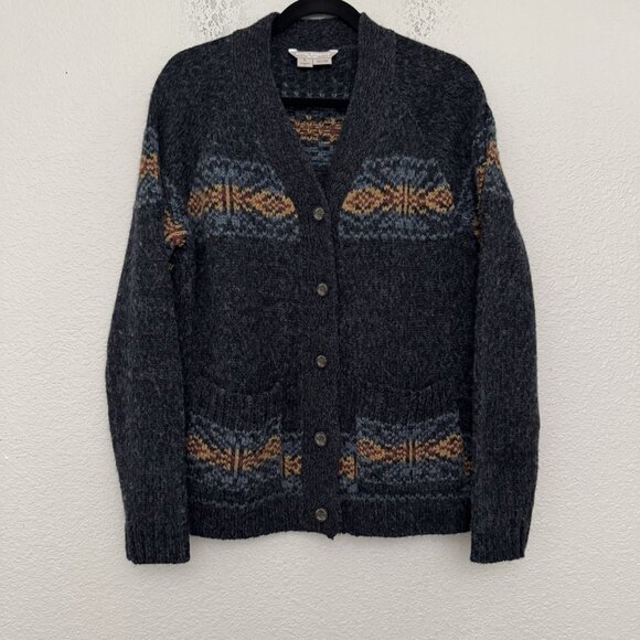 Royal Robbins Sweater Womens Large Wool Blend Cardigan Standard Fit Boho Aztec - Picture 1 of 9